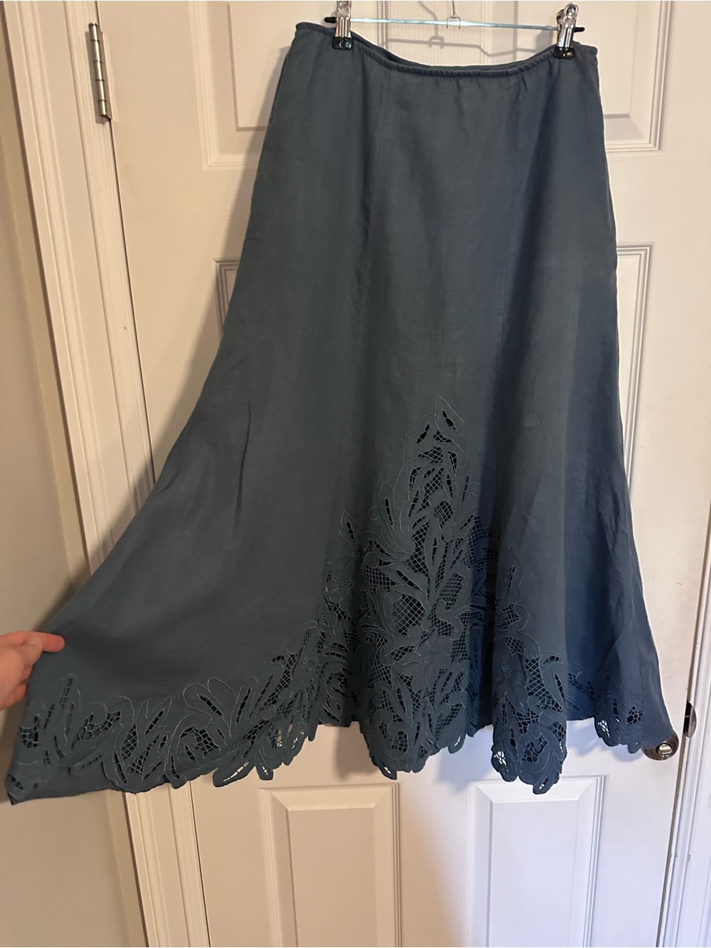 100% Linen Blue Eyelet Midi Skirt